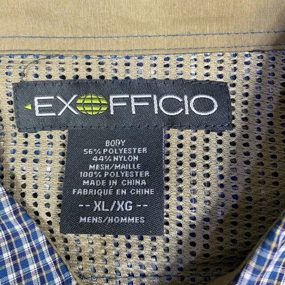 Ex Officio Mens Shirt XL Blue Plaid Long Sleeve Hiking Vented Pockets Snap Front - Picture 4 of 12